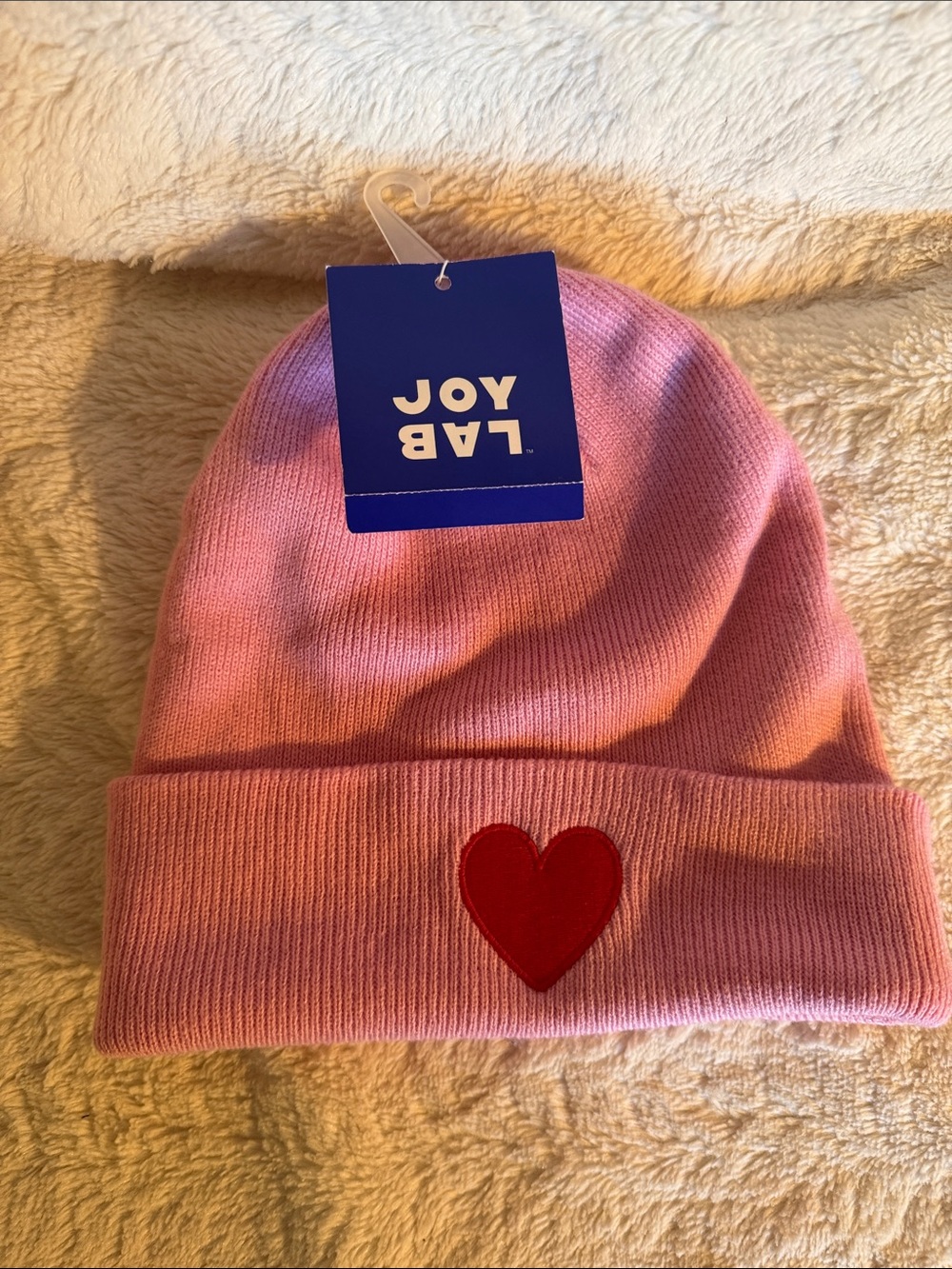 JoyLab Pink Beanie with Red Heart Patch